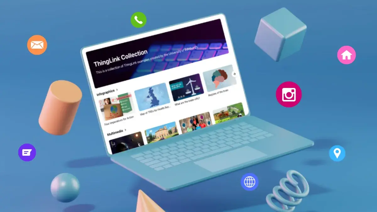 ThingLink collection on a laptop with graphic background.