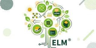 ELM logo. A green tree with images of digital devices around it.