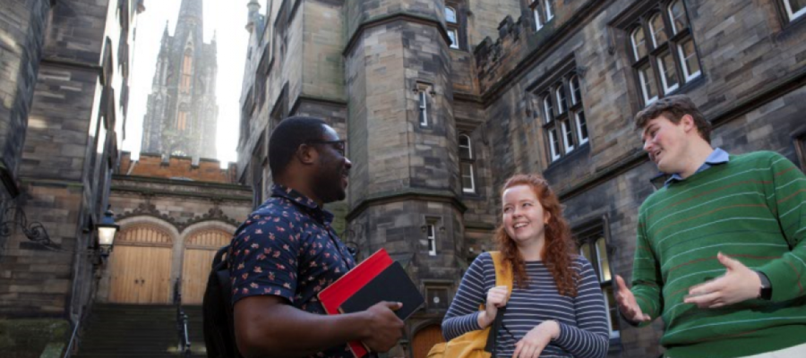 students discussing outside in Edinburgh's Old Town