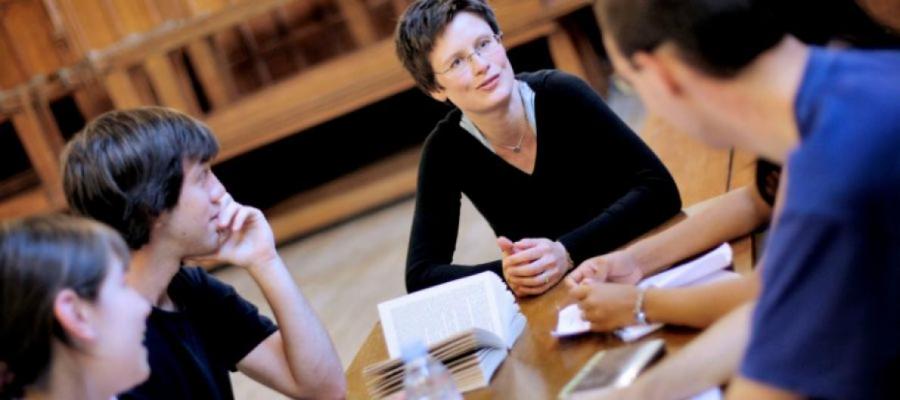 round-table discussion with books out