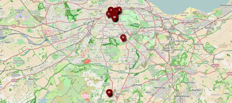map with pins in