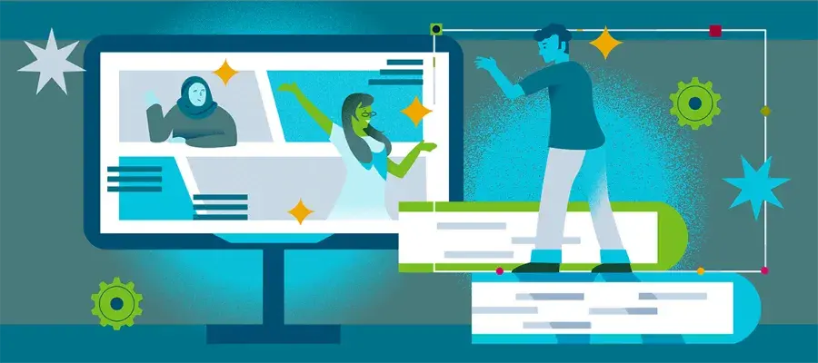 Illustration of a desktop screen displaying a webinar