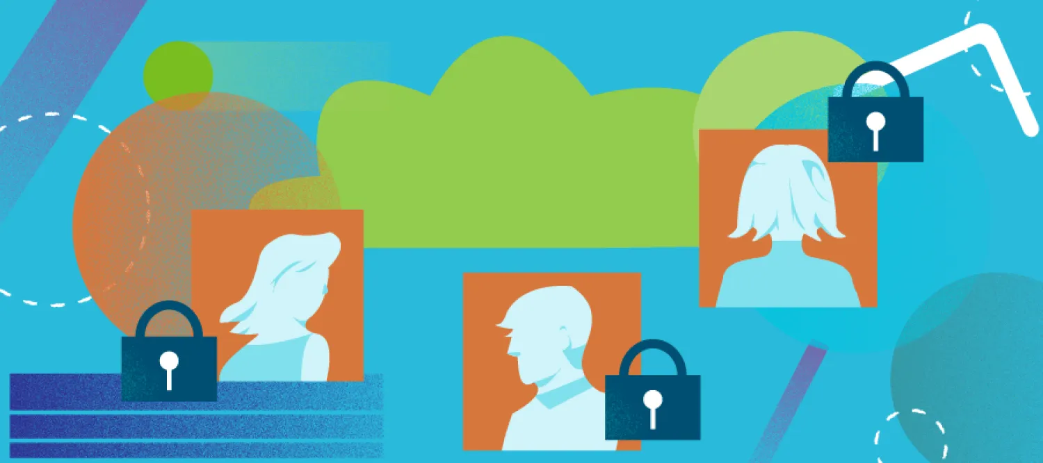 An illustration of locks next to three people's profile images in boxes. 