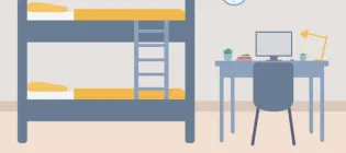 Infographic of beds and a desk