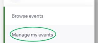 Eventbrite 'Manage my events' menu