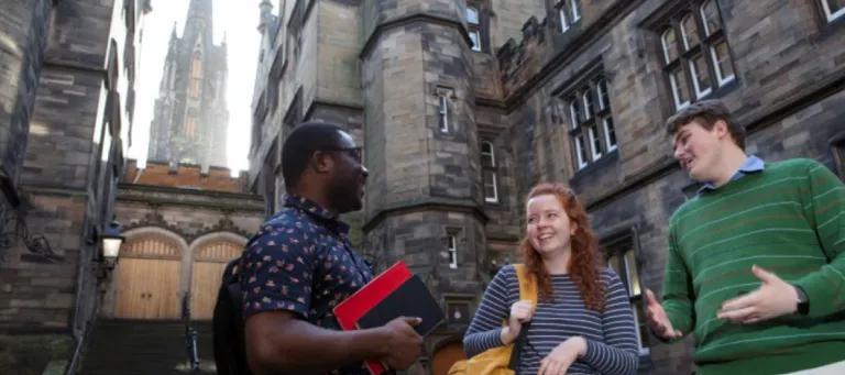 students discussing outside in Edinburgh's Old Town