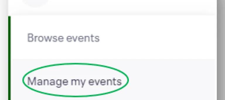 Eventbrite 'Manage my events' menu