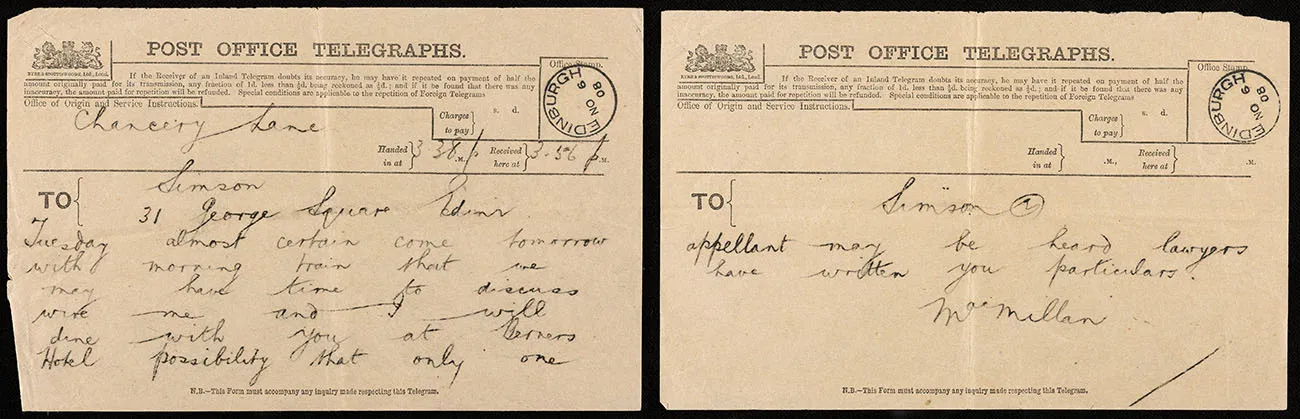 Telegram from Chrystal MacMillan to Frances Simson