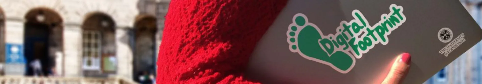 Image of someone carrying a laptop with the words Digital Footprint 