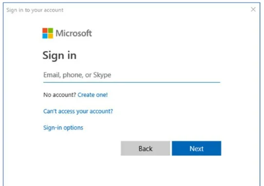 Microsoft Modern Authentication dialog box