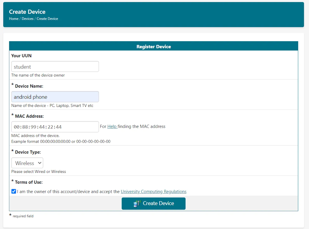 ResNet Register Device