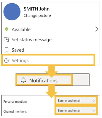 Image of how to change your notification settings in Teams