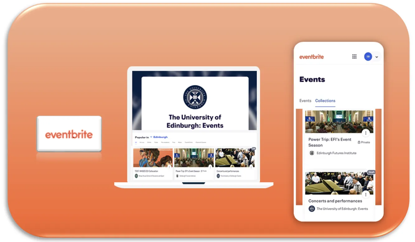 An image of eventbrite on a mobile phone and laptop