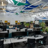 The updated Forrest Hill Drill Hall with workspaces spread out.