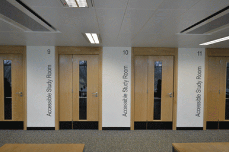 Image of doorways to a number of accessible study rooms