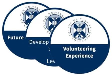 Three examples of digital badges, laid on top of one another. The top badge reads Volunteering Experience.