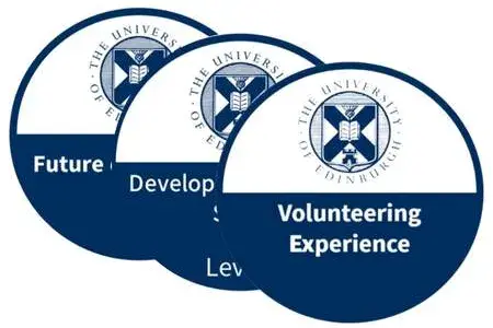 Three examples of digital badges, laid on top of one another. The top badge reads Volunteering Experience.