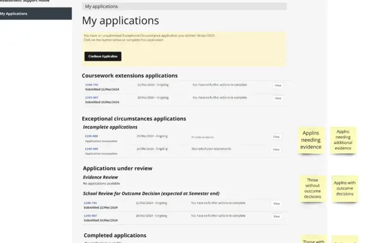 Virtual post-it notes on an assessment portal image