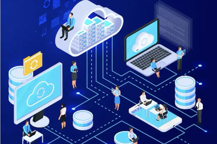 Computers and laptops connected on a screen