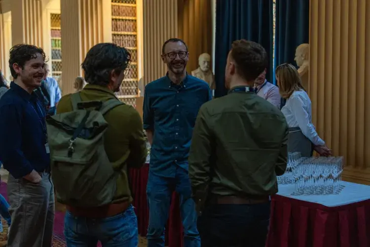people talking and smiling 