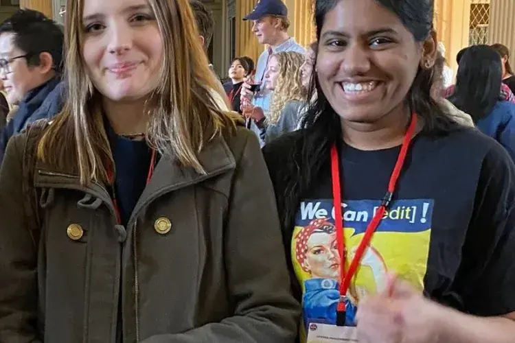Edinburgh Award students in the Playfair Library wearing Wikipedia t-shirts