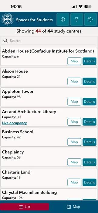 Spaces for Students study centre list
