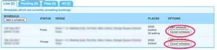 screenshot highlighting location of buttons to cancel schedule