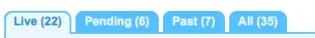 four tabs starting with Live, then Pending, Past, and All