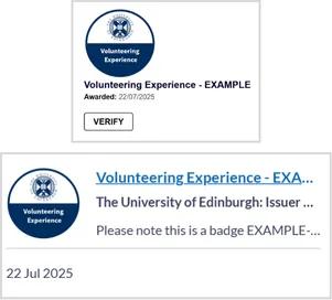 Screenshot showing a circular badge image with a verify button and a badge image in a card style.