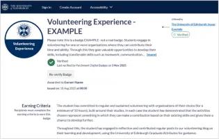 Screenshot of a public verification page, including key badge info and a green icon saying 'Verified'. 
