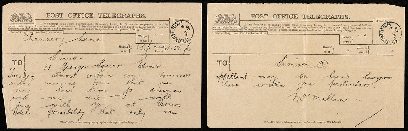 Telegram from Chrystal MacMillan to Frances Simson