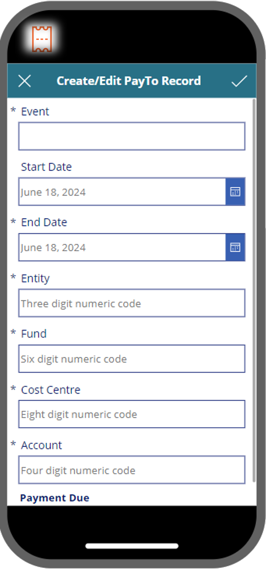 Mobile phone with web form on it