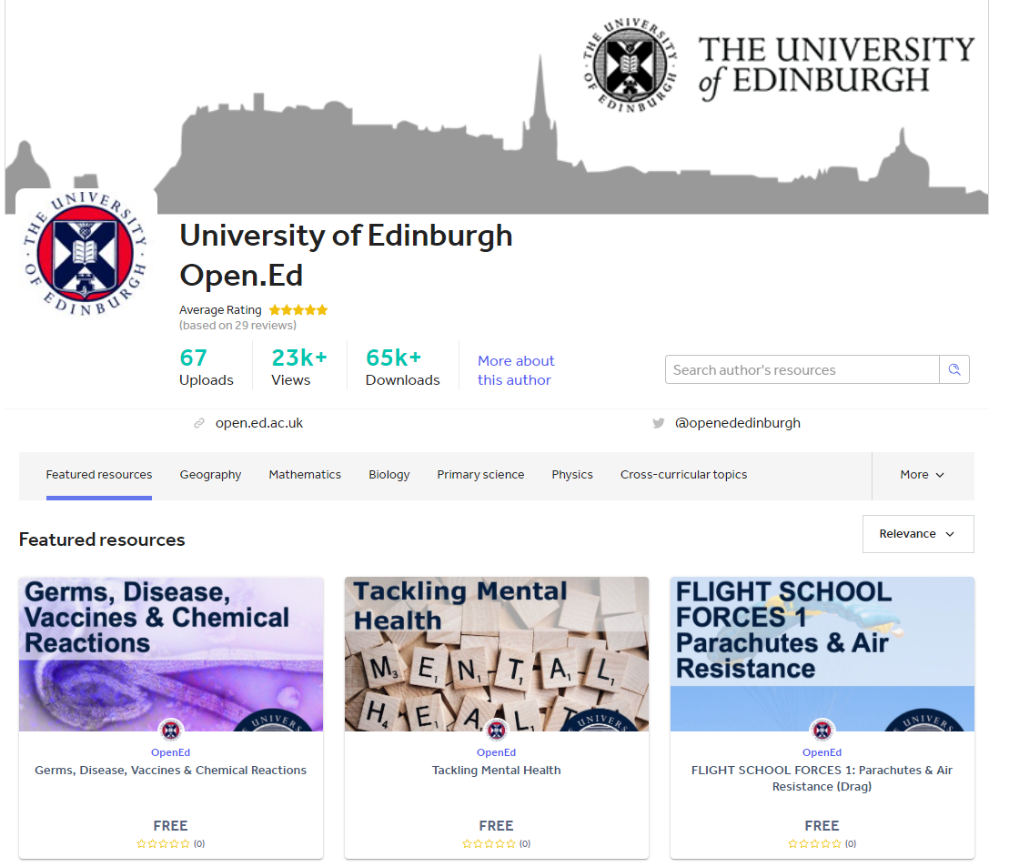 A screenshot of the University of Edinburgh Open.Ed website. 