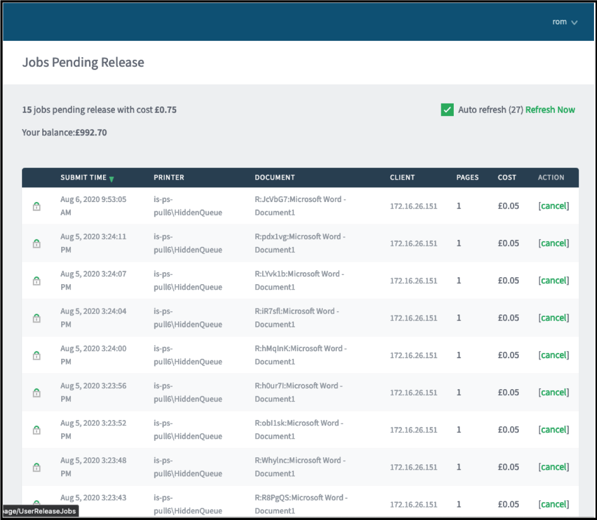 myprint jobs pending release