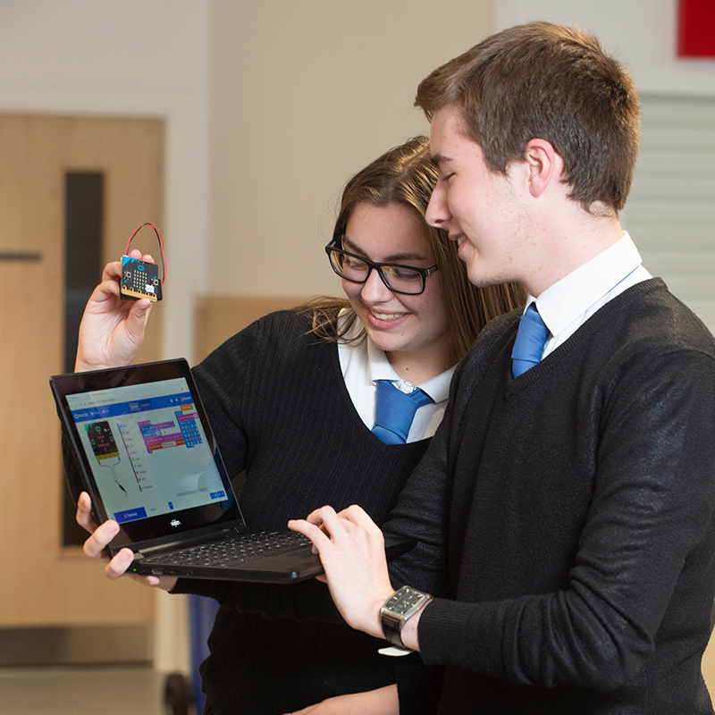 Learners at Newbattle High School look at sensor data on a chromebook