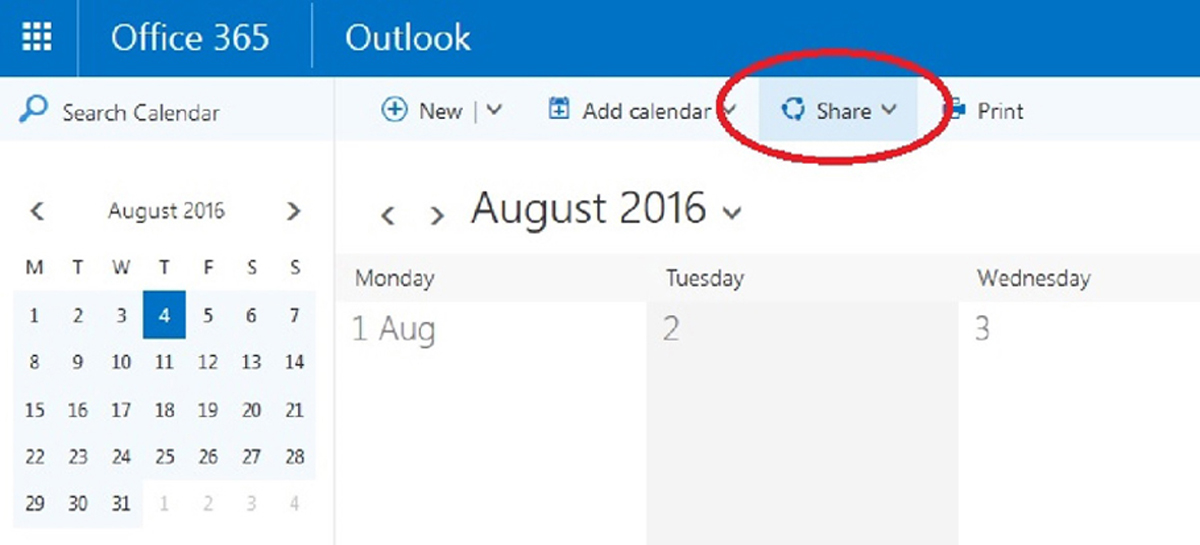 Office 365 Calendar Share Button