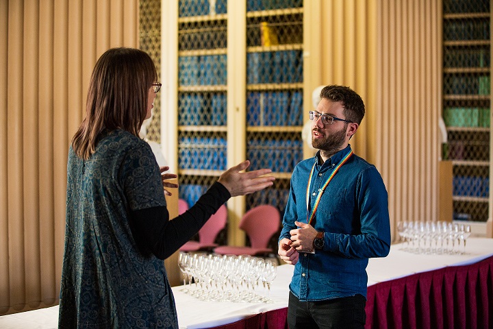 Playfair Library Man Woman Conversation