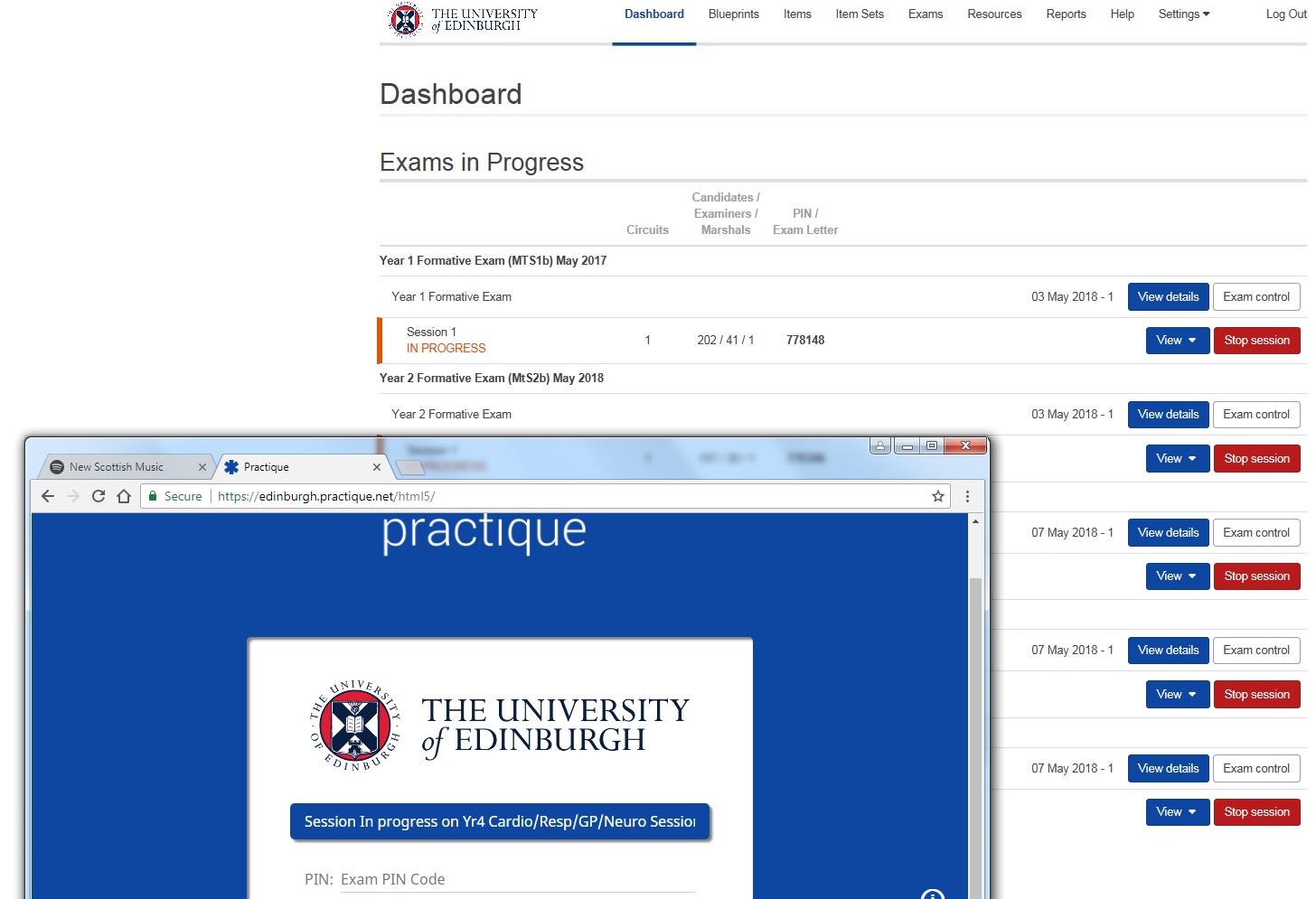 screenshot of practique admin view