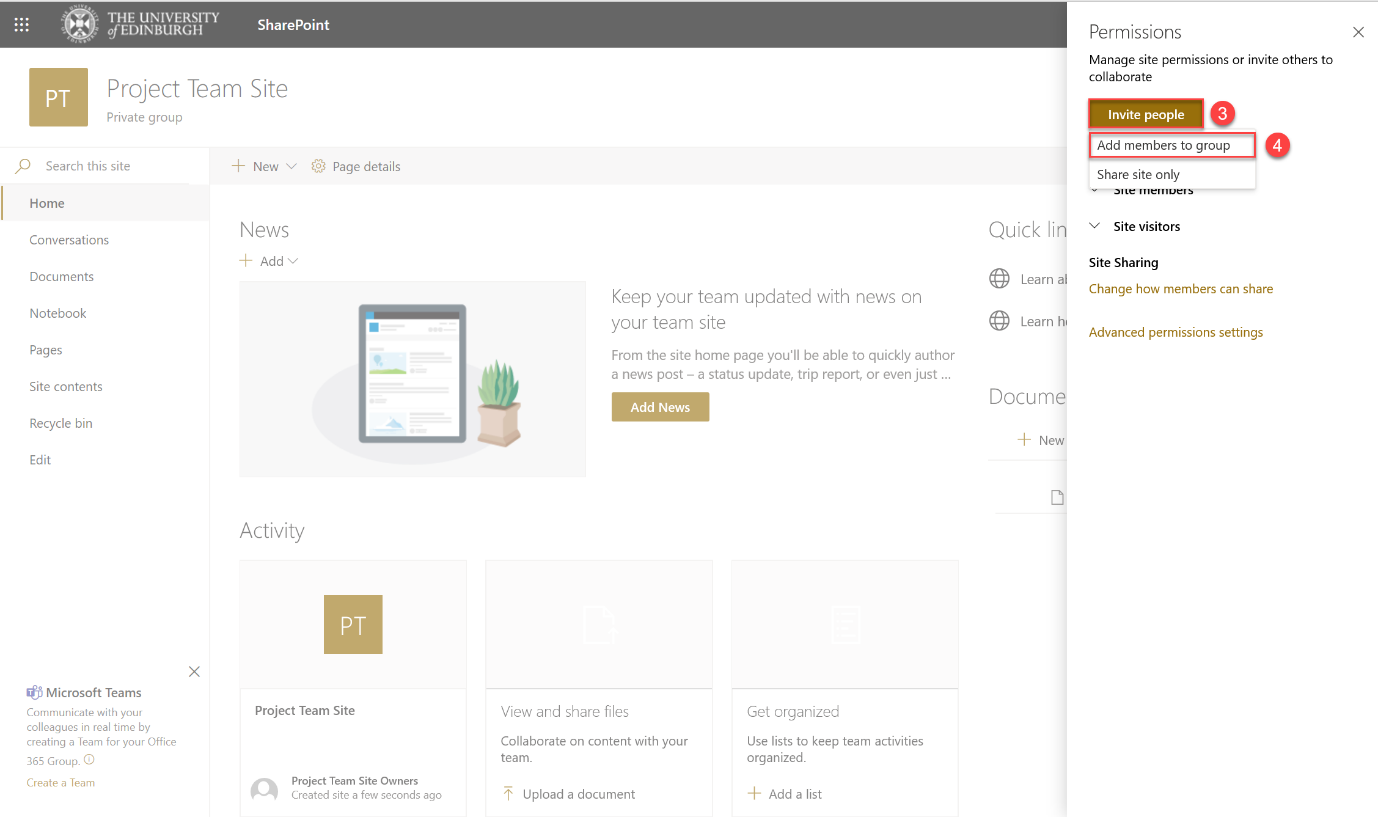 SharePoint Modern Team Site Screenshot