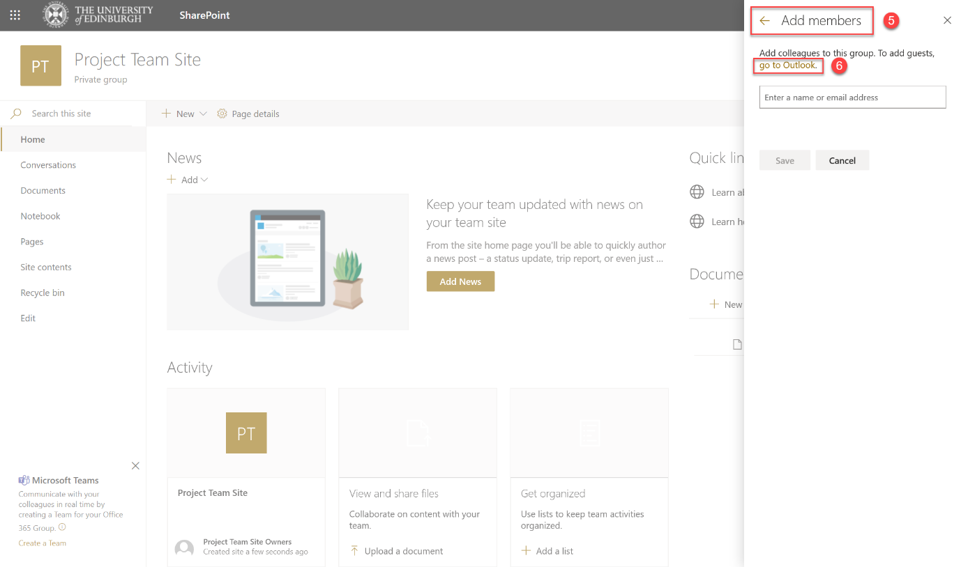 SharePoint Modern Team Site Screenshot