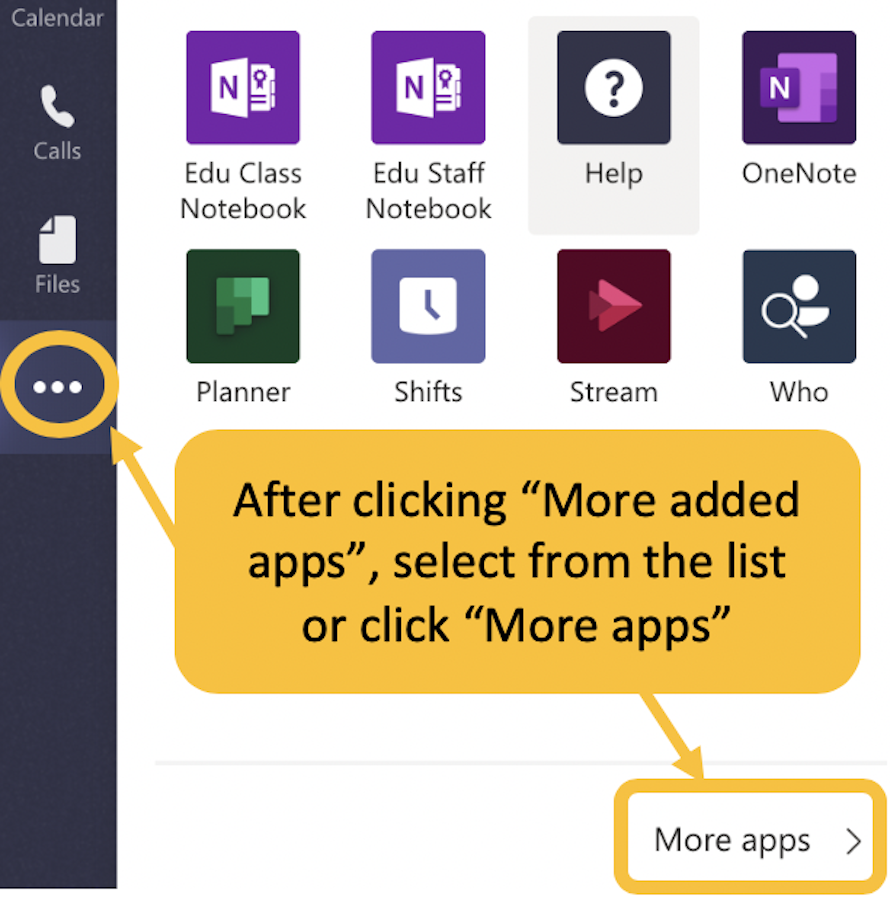 Image showing how to add more apps to Teams