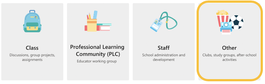 Image of selecting Other as your Team type when creating a new Team