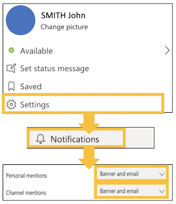 Image of how to change your notification settings in Teams
