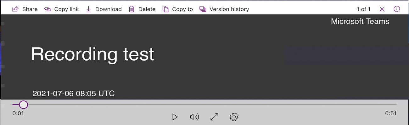 Image showing the video playback screen in SharePoint, with a Teams meeting recording playing