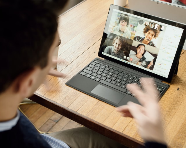 People taking part in a meeting or gathering using online meeting application