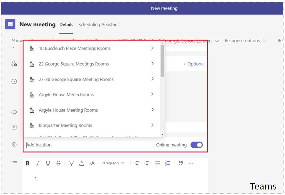 Schedule a Teams Room through Teams