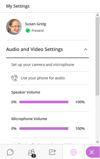 Screen shot of the Audio and Video Settings in Collanorate Ultra